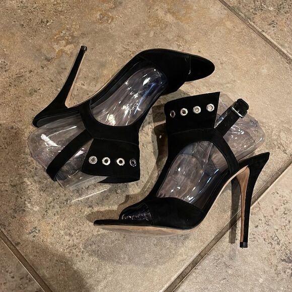 Stuart Weitzman Black Suede Leather French Cuff T-Strap Shoe Womens Size 7.5M - Picture 9 of 14